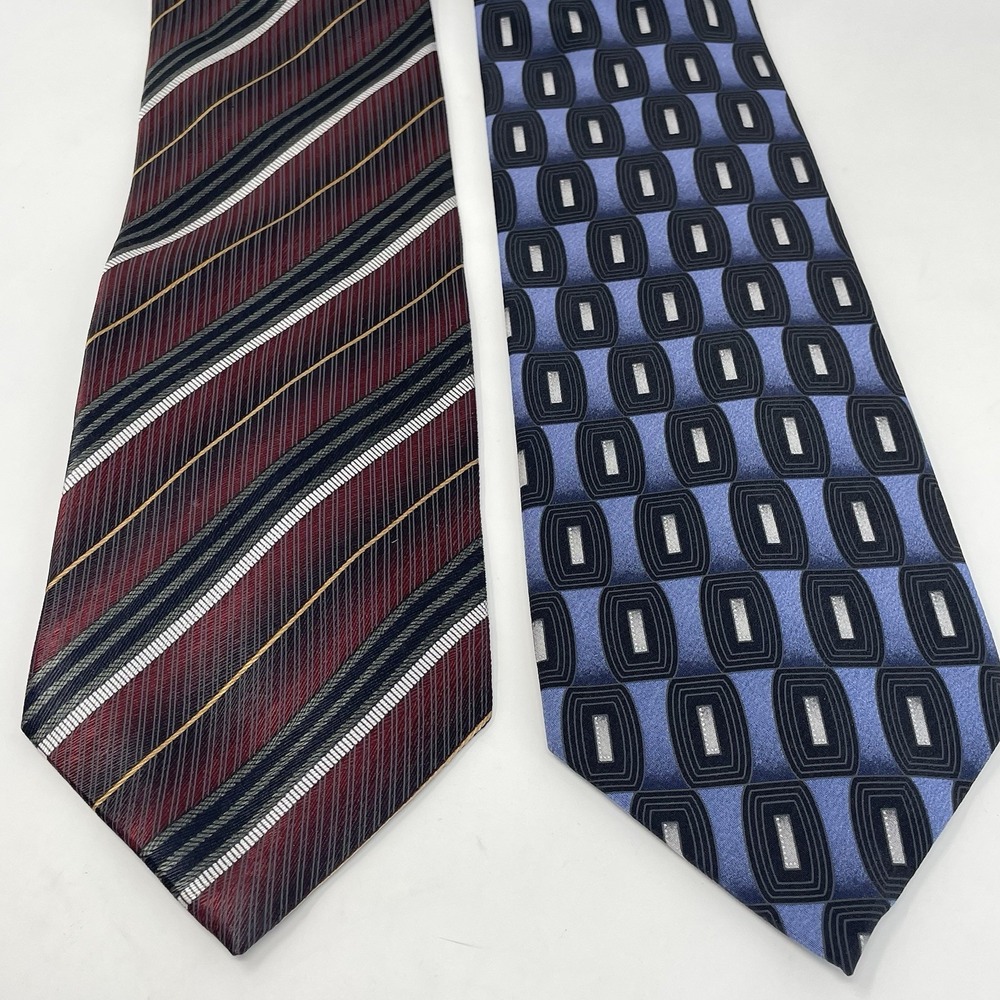 Croft Barrow 100% Silk Red Blue Black Vintage Stripes Geometric Classic Lot of 2